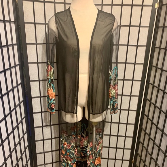Gorgeous Sheer Embroidered Black Cover-Up - Picture 2 of 7